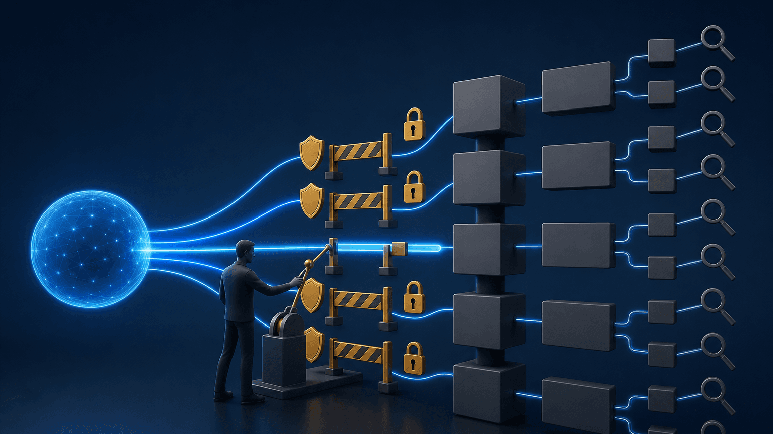 Abstract AI system accelerating through structured Amazon PPC campaign pathways with human-controlled guardrails.