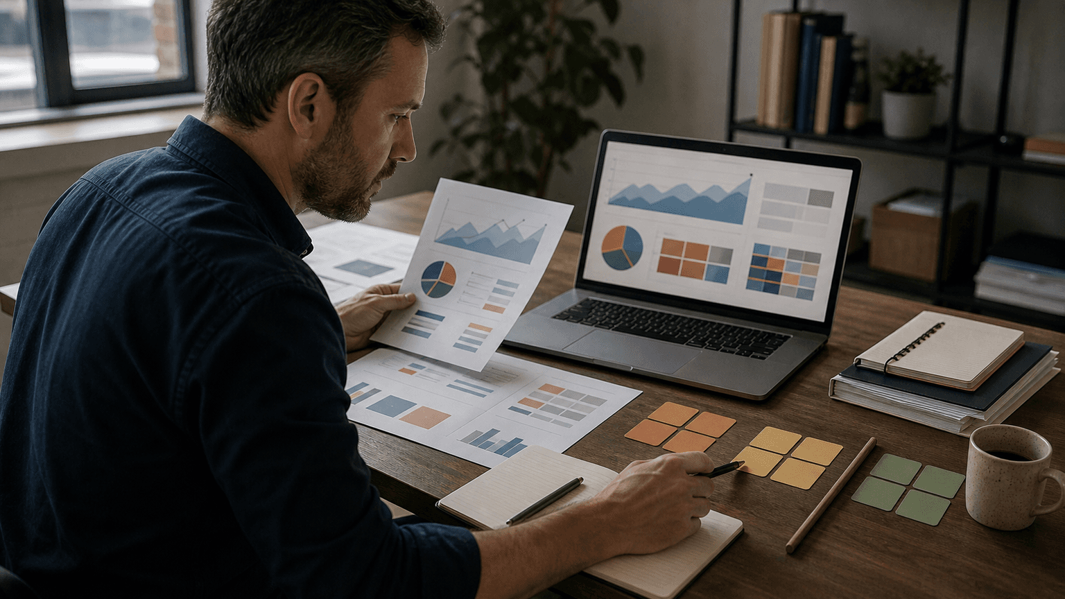 Amazon PPC strategist reviewing campaign reports and approval steps at a desk.